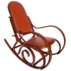 Pamono Art Nouveau Rocking Chair in Steam Bent Beechwood & Leather from Thonet> Rocking Chairs