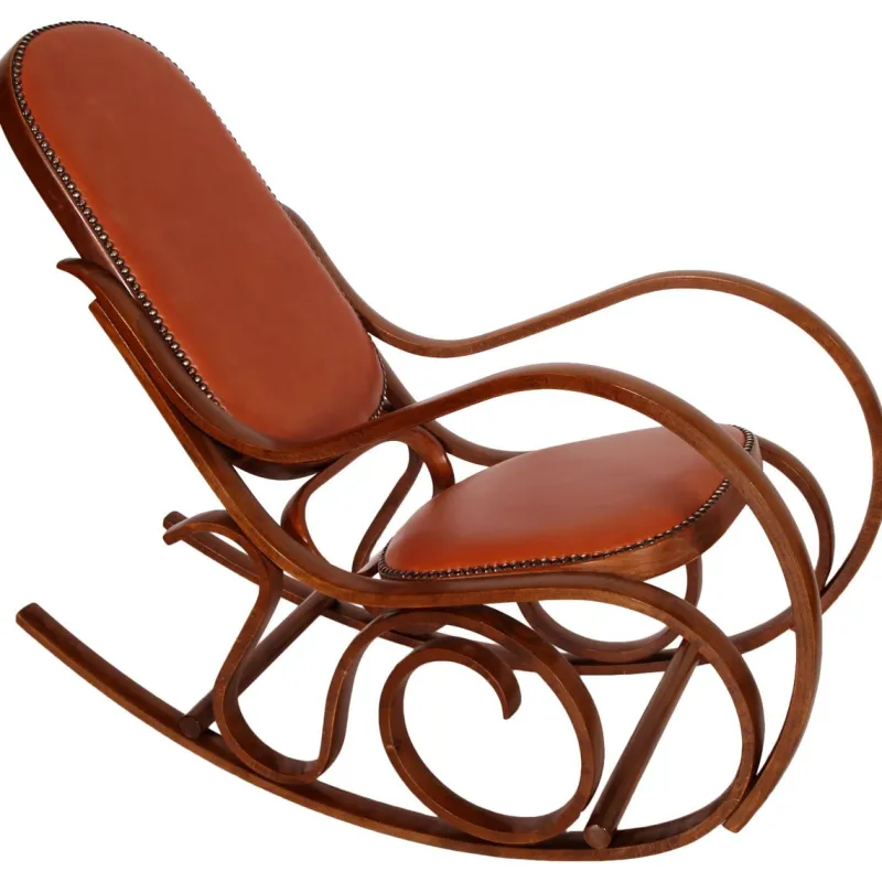 Pamono Art Nouveau Rocking Chair in Steam Bent Beechwood & Leather from Thonet> Rocking Chairs