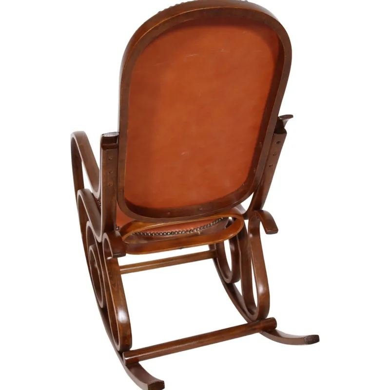 Pamono Art Nouveau Rocking Chair in Steam Bent Beechwood & Leather from Thonet> Rocking Chairs
