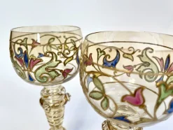 Pamono Art Nouveau Roman Style Wine Glasses with Hand-Painted Crystal Glass from Glashütte Theresienthal, Germany, 1920s, Set of 2><noscript><img width=