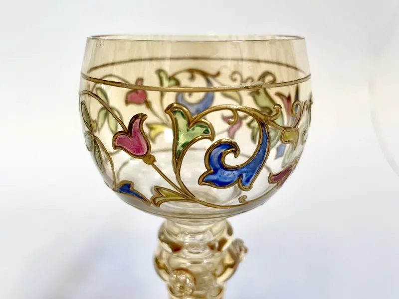 Pamono Art Nouveau Roman Style Wine Glasses with Hand-Painted Crystal Glass from Glashütte Theresienthal, Germany, 1920s, Set of 2> Glassware