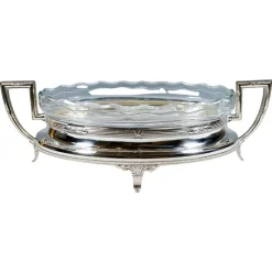 Pamono Art Nouveau Silver Jardinière with Waved Glass Liner, Germany, 1900s> Planters And Jardiniere