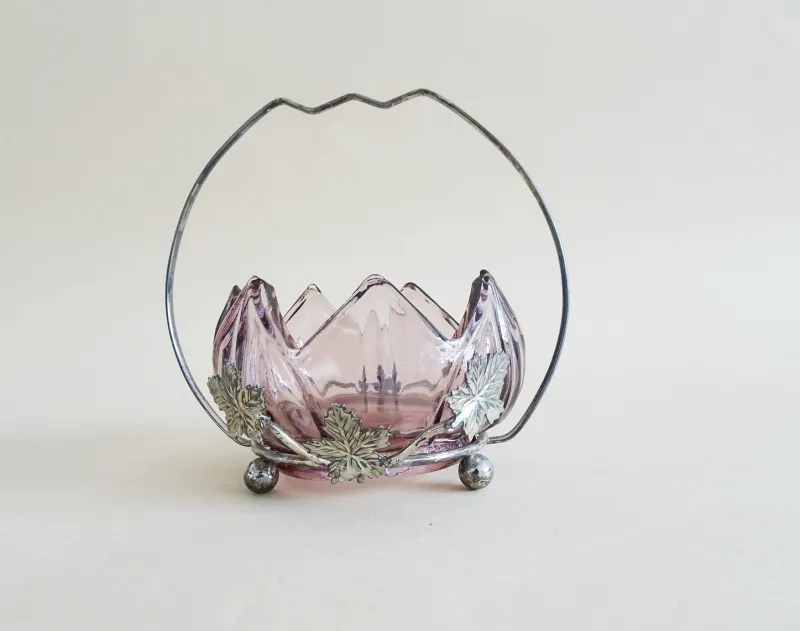 Pamono Art Nouveau Silver-Plated Sugar Bowl with Handle & Purple Glass Insert