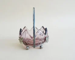 Pamono Art Nouveau Silver-Plated Sugar Bowl with Handle & Purple Glass Insert