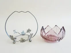 Pamono Art Nouveau Silver-Plated Sugar Bowl with Handle & Purple Glass Insert