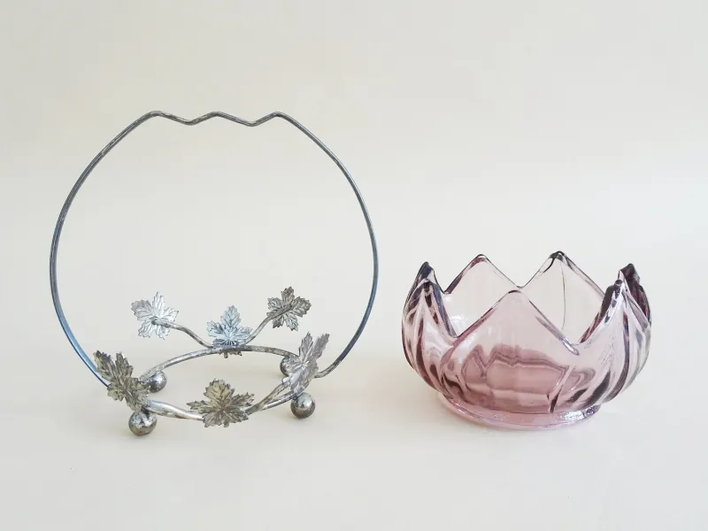 Pamono Art Nouveau Silver-Plated Sugar Bowl with Handle & Purple Glass Insert