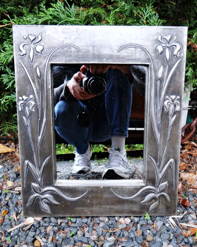 Online Pamono Art Nouveau Style Hand-Embossed Tin Wall Mirror, 1970s