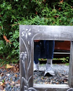 Online Pamono Art Nouveau Style Hand-Embossed Tin Wall Mirror, 1970s