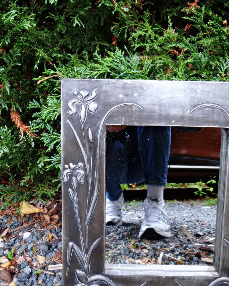 Online Pamono Art Nouveau Style Hand-Embossed Tin Wall Mirror, 1970s
