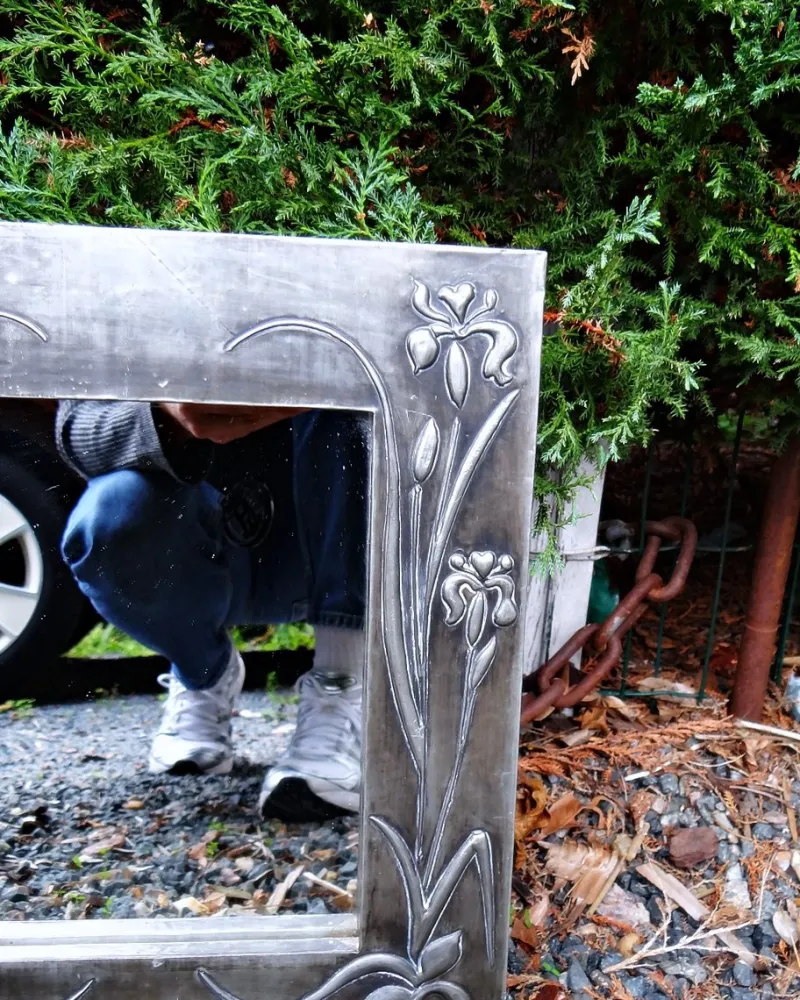 Online Pamono Art Nouveau Style Hand-Embossed Tin Wall Mirror, 1970s