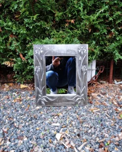 Online Pamono Art Nouveau Style Hand-Embossed Tin Wall Mirror, 1970s