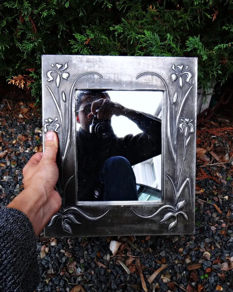 Online Pamono Art Nouveau Style Hand-Embossed Tin Wall Mirror, 1970s