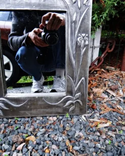 Online Pamono Art Nouveau Style Hand-Embossed Tin Wall Mirror, 1970s