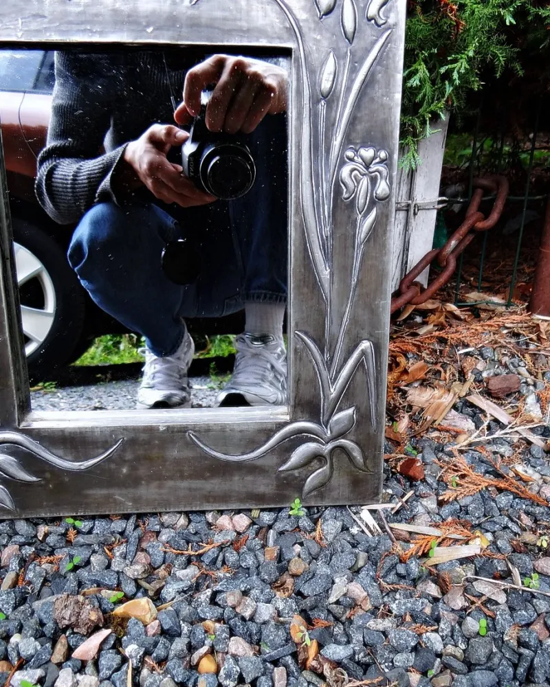 Online Pamono Art Nouveau Style Hand-Embossed Tin Wall Mirror, 1970s