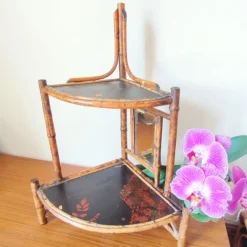 Pamono Art Nouveau Tiger Bamboo Corner Etagere with Mirror and Chinoiserie, 1890s> Shelves & Wall Units