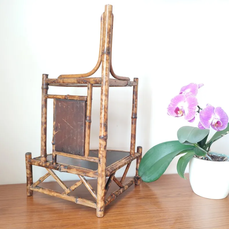 Pamono Art Nouveau Tiger Bamboo Corner Etagere with Mirror and Chinoiserie, 1890s> Shelves & Wall Units