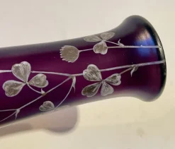 Pamono Art Nouveau Vase in Deep Purple Hand-Painted Glass, 1890s><noscript><img width=