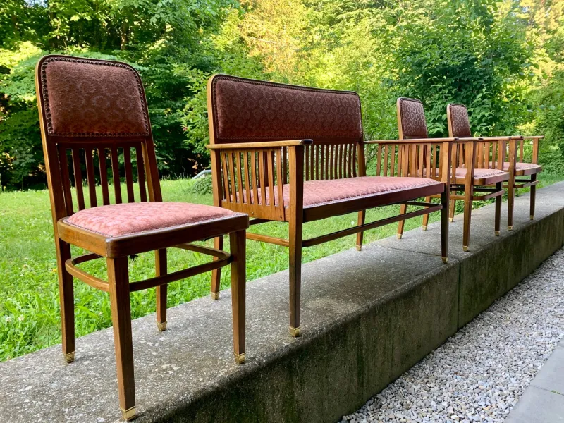 Pamono Art Nouveau Vienna Sofa and Armchairs by J.J Kohn for Jacob & Josef Kohn, 1890s, Set of 4> Living Room Sets