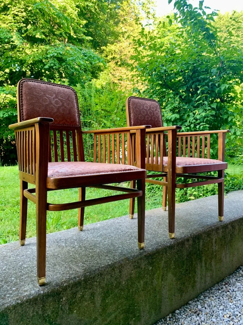 Pamono Art Nouveau Vienna Sofa and Armchairs by J.J Kohn for Jacob & Josef Kohn, 1890s, Set of 4> Living Room Sets
