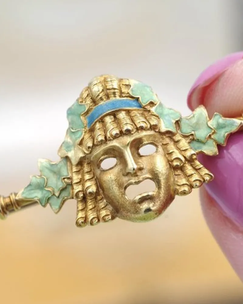 Pamono Art Nouveau Zorra Mask Brooch> Brooches