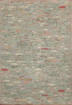 Discount Pamono Art Rug in Blue with Polychromatic Fish Illustrations from R&K Principal Jahanshah Nazmiyal
