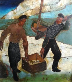 Online Pamono Artes, Basque Nautical Figures, 1930, Oil on Copper