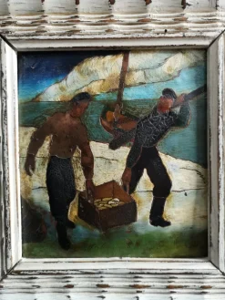 Online Pamono Artes, Basque Nautical Figures, 1930, Oil on Copper
