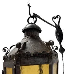 Sale Pamono Arts & Crafts Patinated Wrought Iron Lantern Wall Light, 1890s