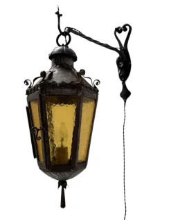 Sale Pamono Arts & Crafts Patinated Wrought Iron Lantern Wall Light, 1890s