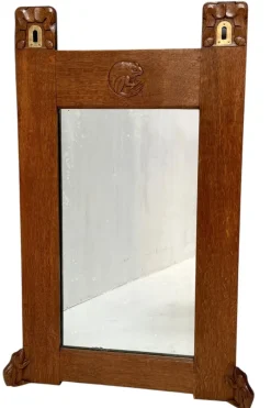 Online Pamono Arts & Crafts Wall Mirror with Hand-Carved Frogs from Kobus De Graaff, 1900s