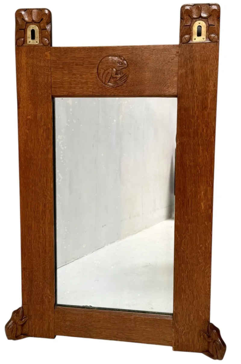 Online Pamono Arts & Crafts Wall Mirror with Hand-Carved Frogs from Kobus De Graaff, 1900s