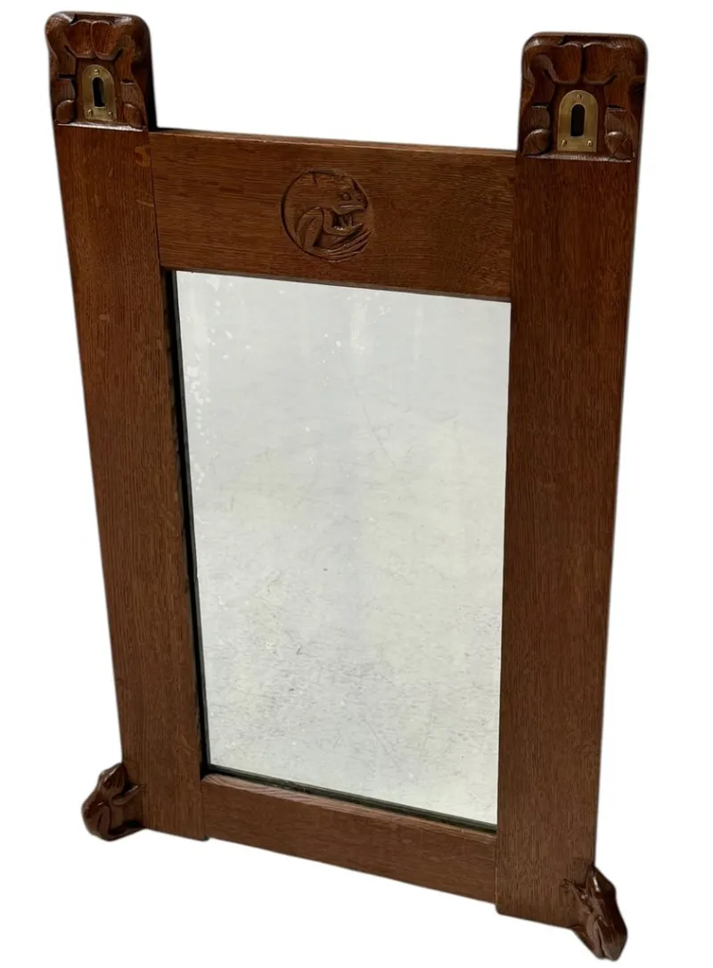 Online Pamono Arts & Crafts Wall Mirror with Hand-Carved Frogs from Kobus De Graaff, 1900s