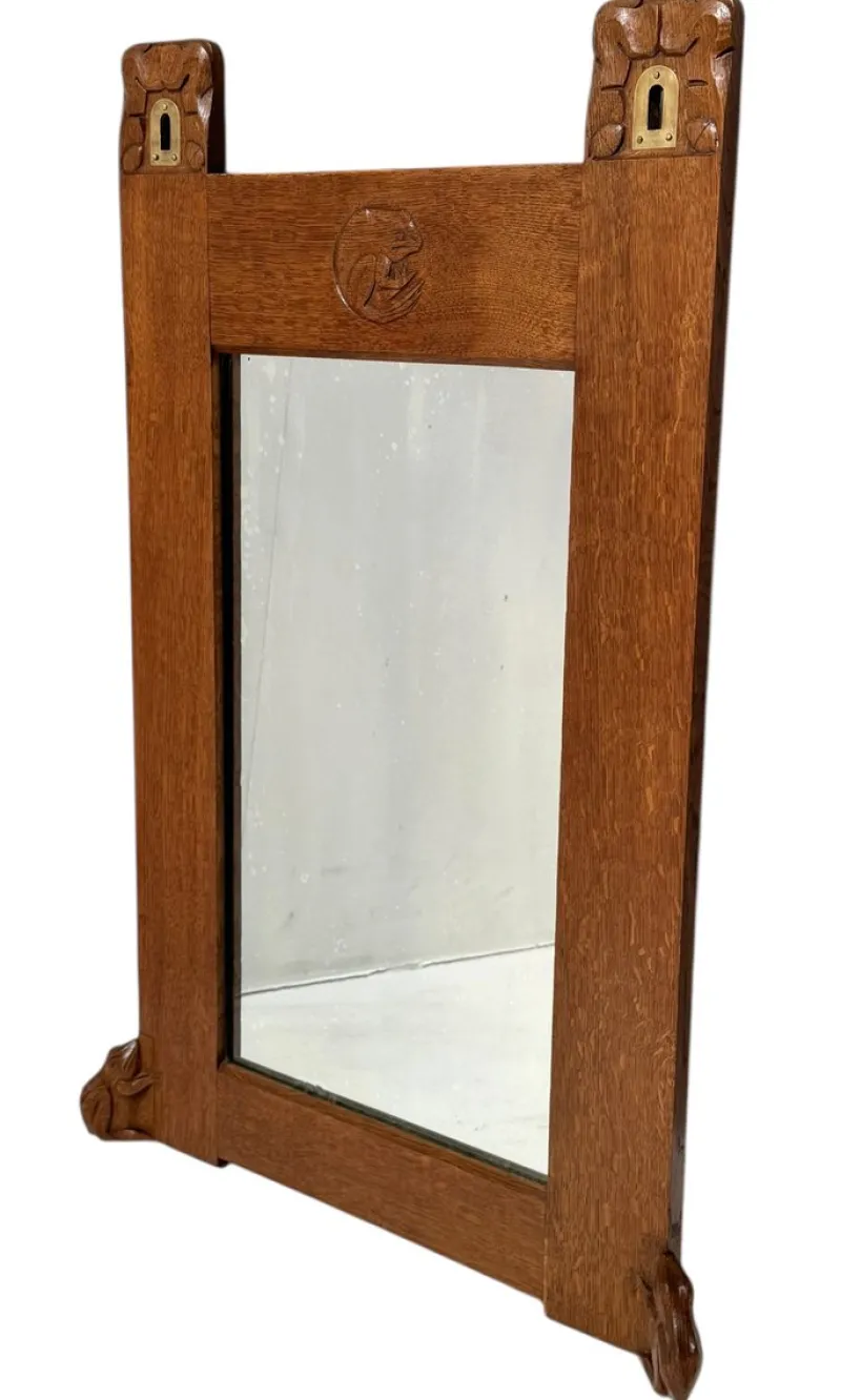 Online Pamono Arts & Crafts Wall Mirror with Hand-Carved Frogs from Kobus De Graaff, 1900s