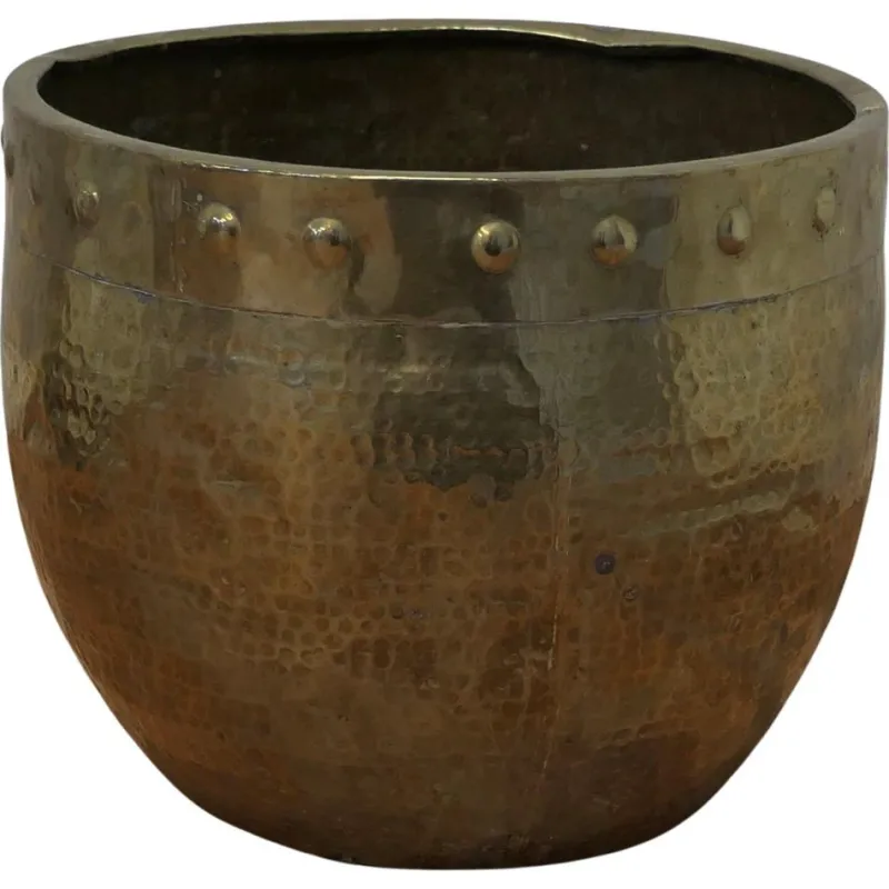 Pamono Arts and Crafts Brass Riveted Jardiniere, 1880s> Planters And Jardiniere