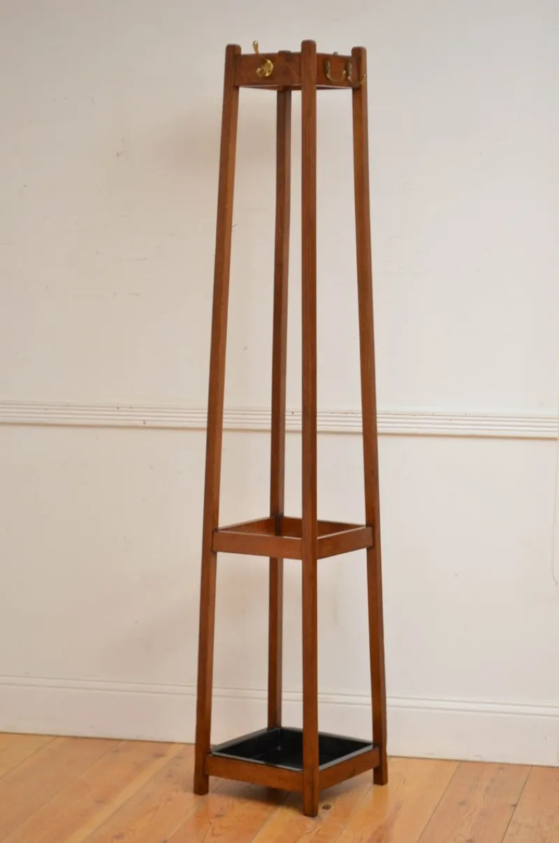 Discount Pamono Arts and Crafts Oak Hall Stand Coat Rack, 1900