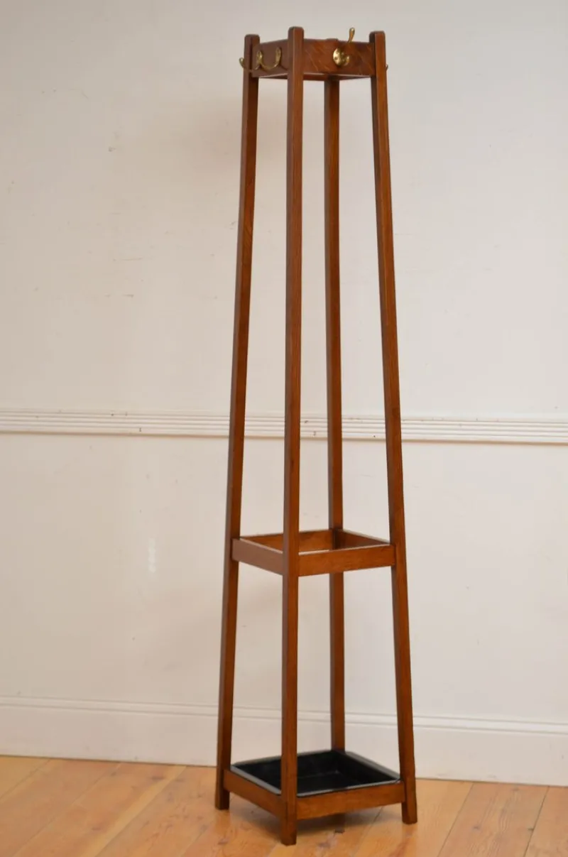 Discount Pamono Arts and Crafts Oak Hall Stand Coat Rack, 1900