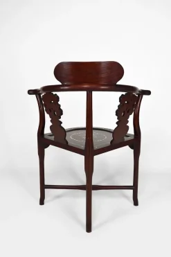 Pamono Asian Carved Inlaid Wood Armchairs, Early 20th Century, Set of 4><noscript><img width=
