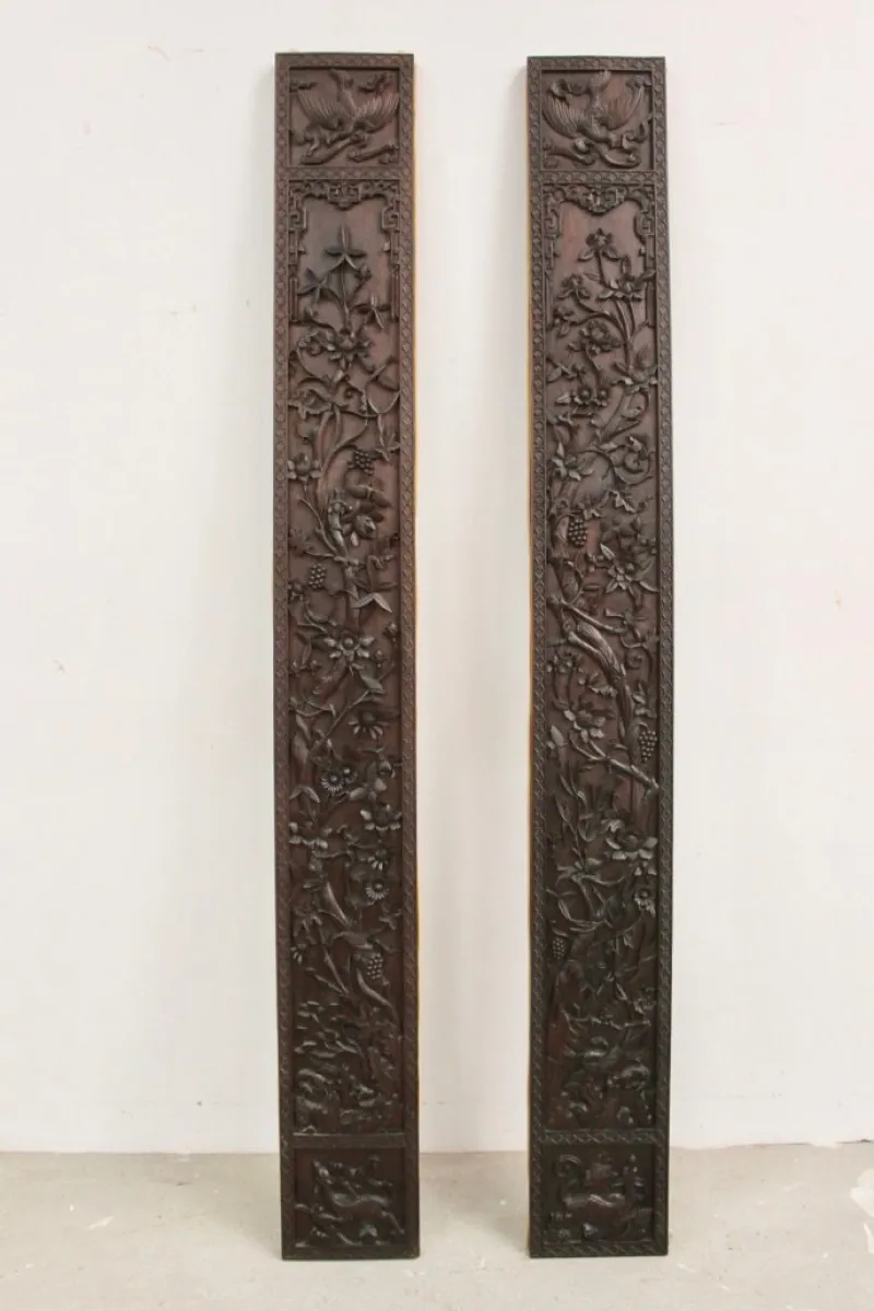 Pamono Asian Carved Wooden Columns, 1890s, Set of 2