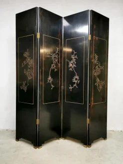 Clearance Pamono Asian Lacquered Room Divider Depicting Crane Birds