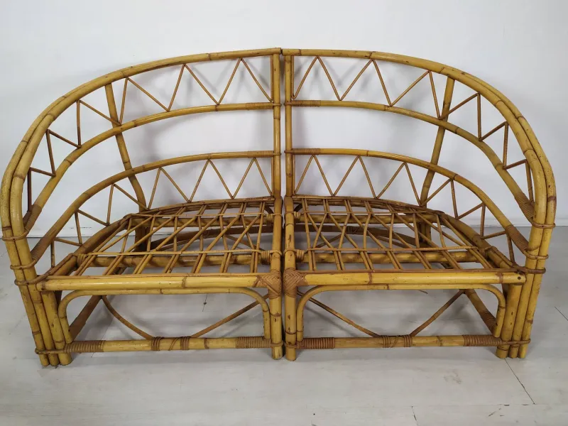 Discount Pamono Audoux Rattan Living Room Modular Bench by Adrien Audoux & Frida Minet, 1960s, Set of 3