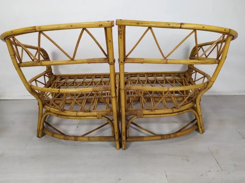Discount Pamono Audoux Rattan Living Room Modular Bench by Adrien Audoux & Frida Minet, 1960s, Set of 3