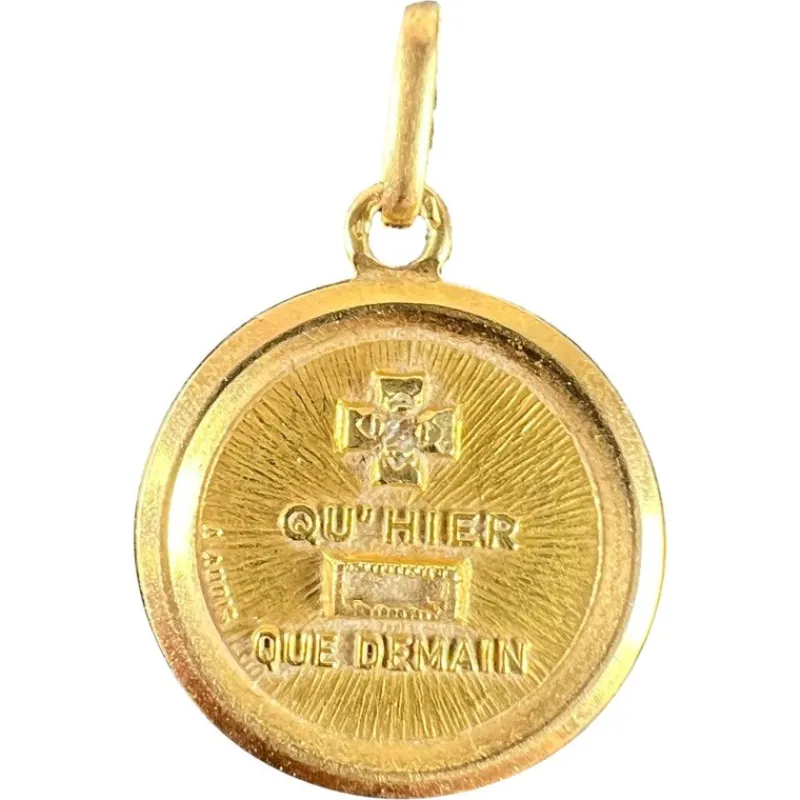 Sale Pamono Augis French 18 Karat Yellow Gold More Than Yesterday and Diamond Love Charm Pendant, 1920s