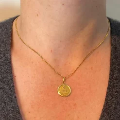 Sale Pamono Augis French 18 Karat Yellow Gold More Than Yesterday and Diamond Love Charm Pendant, 1920s