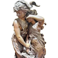 Pamono Auguste Moreau, Young Girls with a Basket of Flowers, 19th Century, Bronze> Art Nouveau