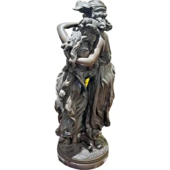Pamono Auguste Moreau, Young Girls with a Basket of Flowers, 19th Century, Bronze> Art Nouveau