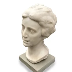 Pamono Aurelio Bossi, Bust of a Woman, 1920s-1940s, White Marble><noscript><img width=