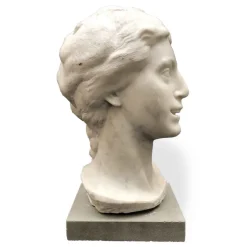 Pamono Aurelio Bossi, Bust of a Woman, 1920s-1940s, White Marble><noscript><img width=