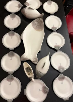 Pamono Austrian Antique Fish Diner Service, 1920s, Set of 16><noscript><img width=