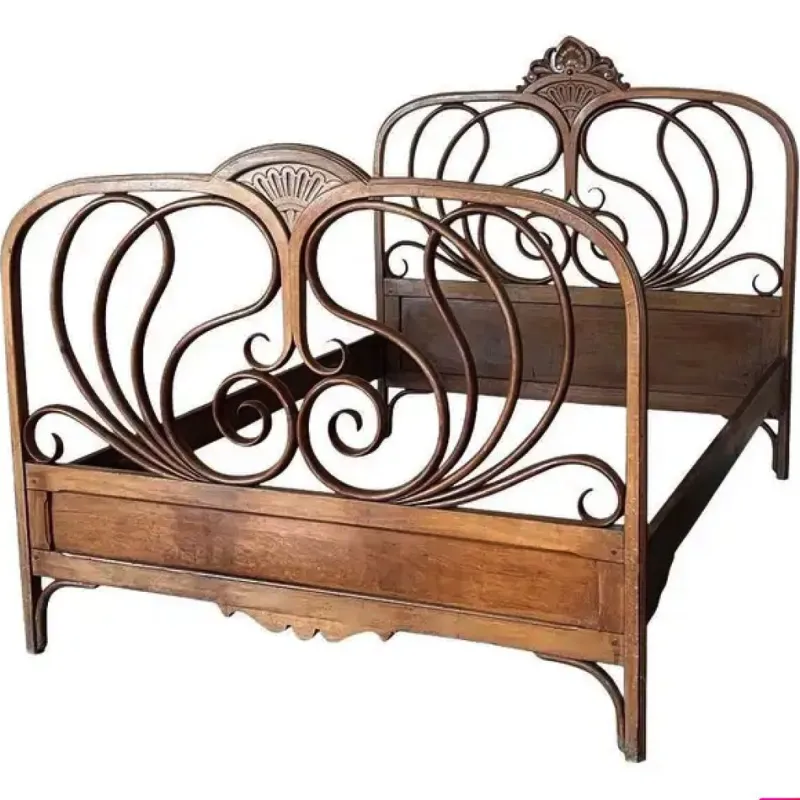 Pamono Austrian Bentwood Queen Bed by Jacob & Josef Kohn, 1900s> Beds & Bedroom Sets