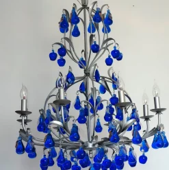 Best Pamono Austrian Chandelier in Cobalt Blue Murano Glass, 1970s